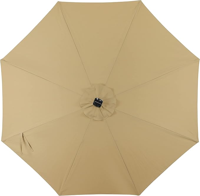 Island Umbrella Calypso 11 ft Octagon Patio Umbrella – With Crank Lift, Push-Button Tilt, Rust-Resistant Aluminum Pole, 8-Rib Frame, Solar LED Lights & Breez-Tex Weather-Resistant Canopy – Champagne