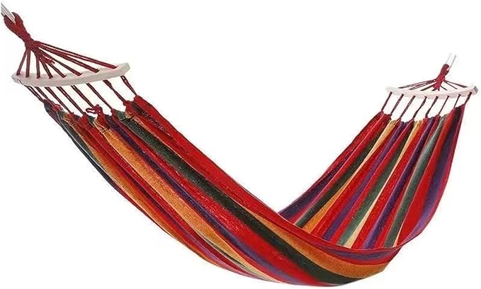 Canvas Hammock Outdoor Thickened Anti-Rollover Sleeping Swing Hanging Tree Camping(Bent Wood Blue Suit)