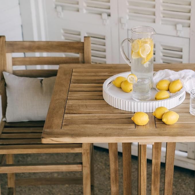Ash & Ember Acadia Grade A Teak 35" Square Bar Table, Weather Resistant Solid Wood Patio Furniture, Tightly Spaced Slats and Brass Hardware, for Garden, Backyard, Indoor Outdoor Patio Furniture