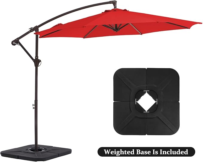 10FT Patio Umbrella, Outdoor Offset Cantilever Umbrella with Sturdy 8 Ribs and Reinforced Base, Easy Tilt Adjustment for Backyard Pool Garden,Red