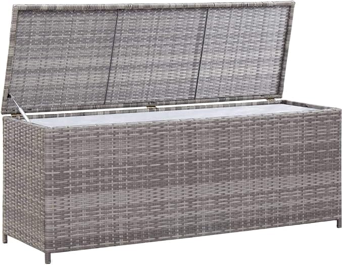 Patio Storage Box,outdoor cushion storage,box,patio furniture,for Patio, Lawn, Backyard, Outdoor, Gray 59.1"x19.7"x23.6" Poly Rattan