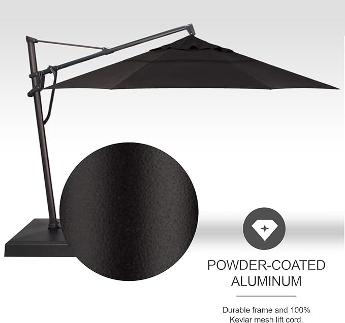Treasure Garden AKZ PLUS Cantilever Umbrella 13' Octagonal Sunbrella Black Canopy and Black Frame with Rolling Base
