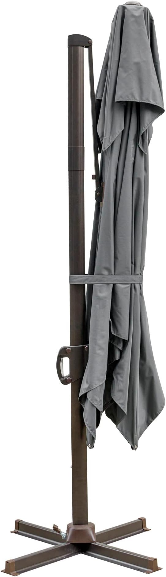 HomeRoots 10' Dark Gray Polyester Square Tilt Cantilever Patio Umbrella with Stand
