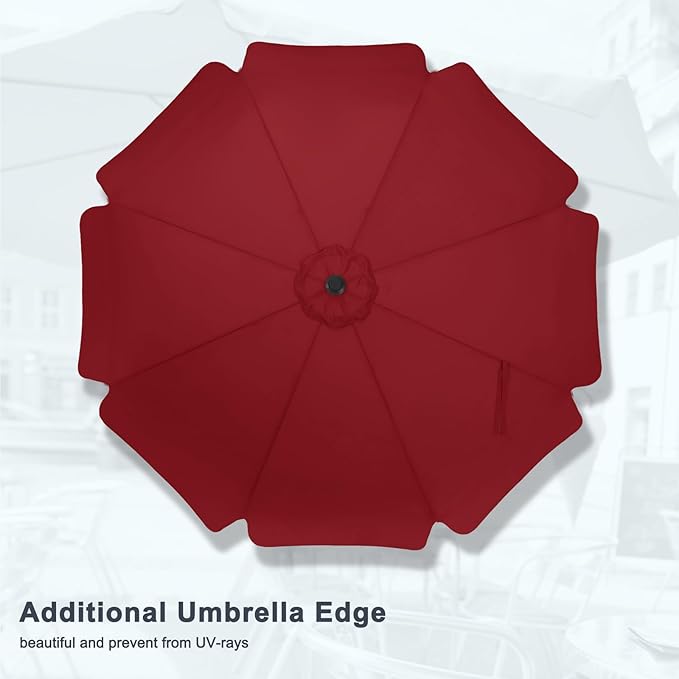MASTERCANOPY 9ft Patio Umbrella with Valance, Crank and Tilt – 8 Ribs Outdoor Market Umbrella, UV/Fade Resistant, Waterproof Canopy with Wind Vent for Garden, Deck, Backyard, Pool (Burgundy)