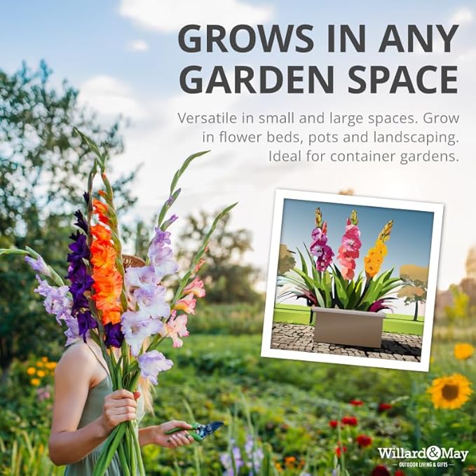 Mixed Gladiolus Flower Bulbs - 50 Bulbs Assorted Colors, Jumbo 12/+ cm Size Bulbs, Extended Bloom Time