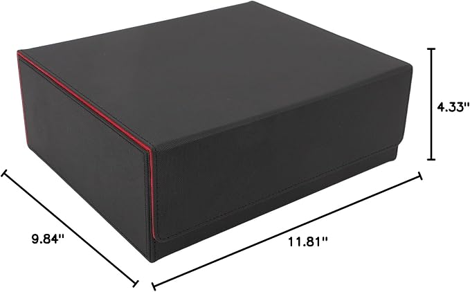 Card Deck Storage Box, Large Capacity Soft PU Leather Magnetic Closure Card Deck Box for Tarot and Game Cards, 3 Rows Design for Easy Sorting (Black with Red Lining)
