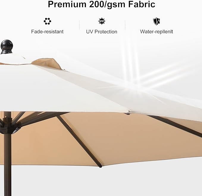 PURPLE LEAF 11' Round Patio Umbrella Outdoor Table Umbrella Aluminum Frame Market Umbrella Sun Umbrella with 8 Sturdy Ribs for Garden Deck Lawn & Pool Beige