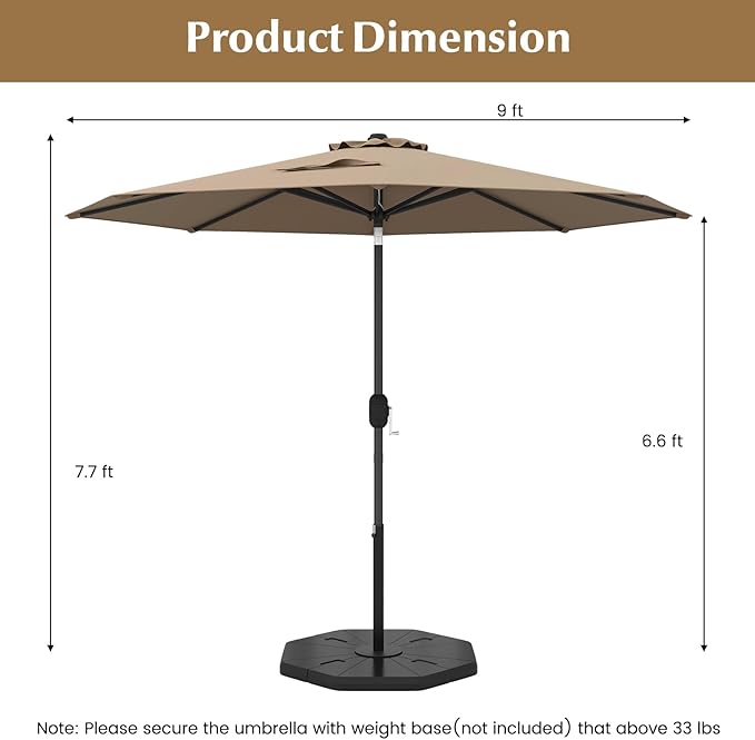 Giantex 9ft Patio Umbrella Outdoor, Market Table Umbrella w/Push Button Tilt and Crank, 180G Polyester Fabric and Sturdy Ribs, Sun Canopy Umbrellas for Patio Garden Beach Deck Pool