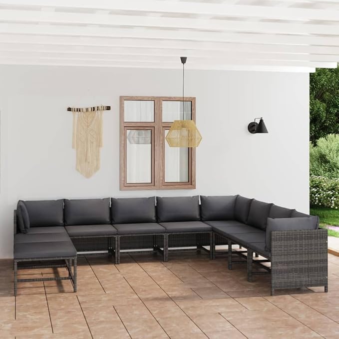 11-Piece Outdoor Sectional Patio Conversation Set 23.6" W Grey PE Rattan Modular Couch with 22 Plush Cushions for Balcony Garden Deck