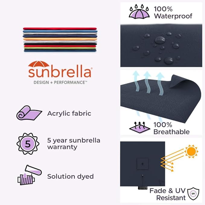 Midtown Umbrellas 9 x 9 Ft Outdoor Cantilever Patio Umbrella w/Sunbrella Canvas Navy Fabric - 360° Rotate Offset Patio Umbrella, Deck Patio Umbrella, Backyard Umbrella & Garden Umbrella - Black Frame