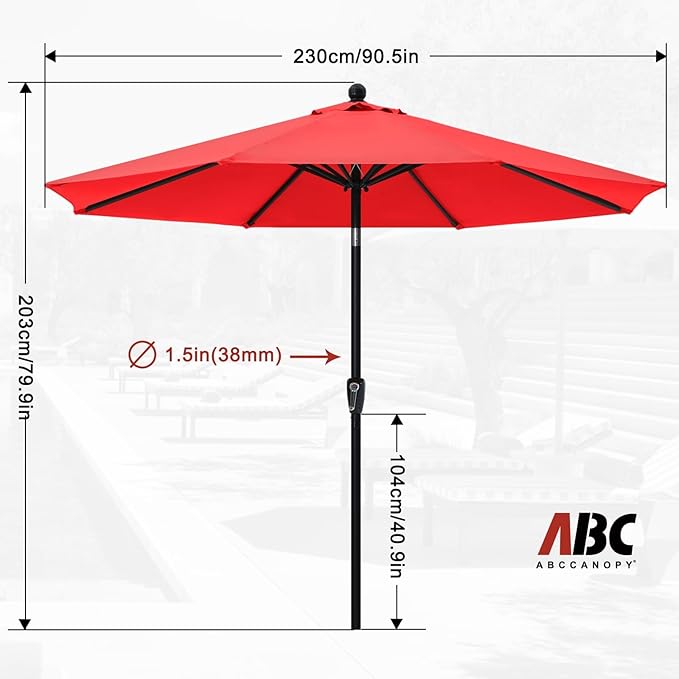ABCCANOPY 7.5FT OutdoorPatio Umbrella, UV Protection Table Umbrella w/Crank for Easy Set Up, Suitable for Garden, Lawn, Deck & Backyard (Red)