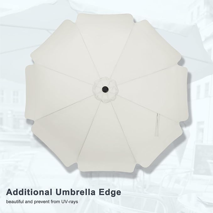 MASTERCANOPY 9ft Patio Umbrella with Valance, Crank and Tilt – 8 Ribs Outdoor Market Umbrella, UV/Fade Resistant, Waterproof Canopy with Wind Vent for Garden, Deck, Backyard, Pool (Light Beige)