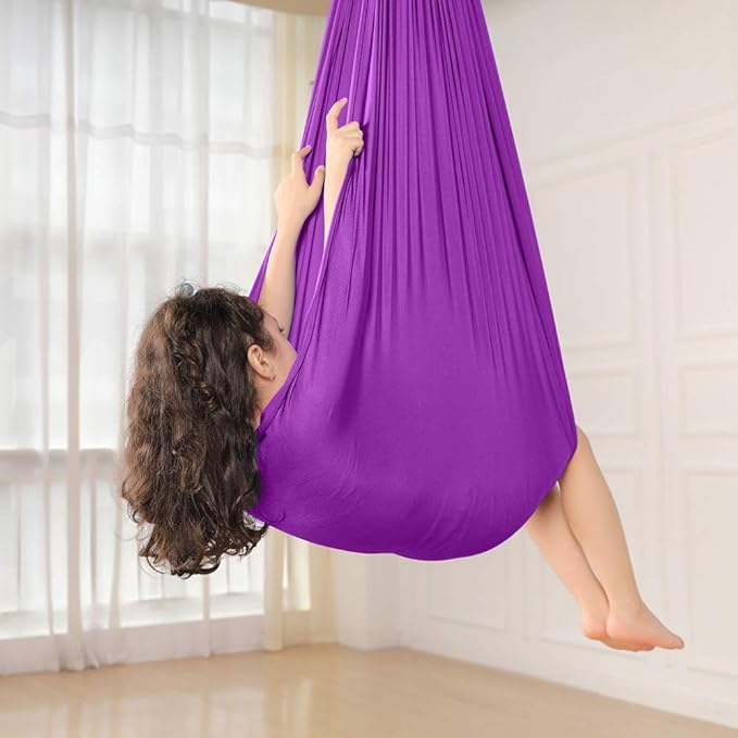 Yoga Swing for Kids Hammock Children Hangin Indoor Outdoor Autism Aspergers,ADHD Kids Hangin Therapy Swing 110inch x 39inch (Hardware Included) Deep Purple