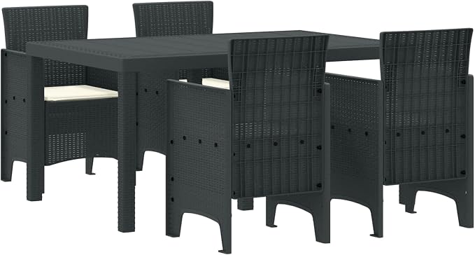 Modern Garden Dining Set 5 Pieces Anthracite Poly Rattan Patio Furniture Set Outdoor Table and Chairs for Balcony Backyard Small Patio Brunch Sun Lounging
