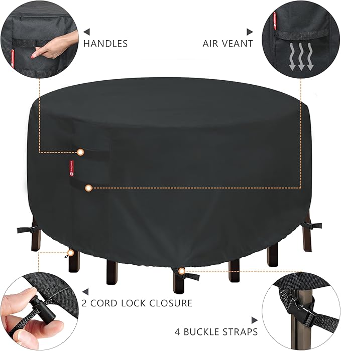 SheeChung Patio Furniture Covers,Waterproof Outdoor Table and Chair Cover,Fade Resistant Cover for Outdoor Furniture Set,Anti-UV(Round 62" DIAx28 H)