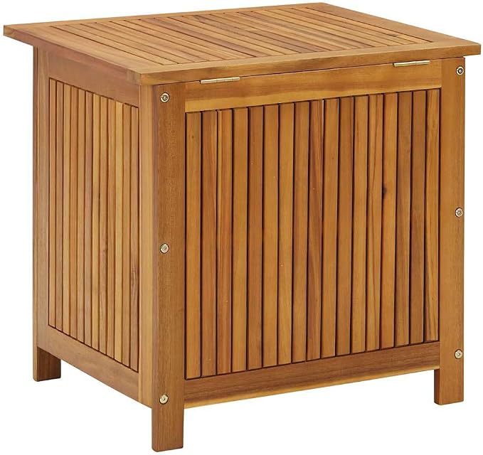 Rectangular Solid Acacia Wood Storage Box with Rustic Finish, Medium Size Outdoor Storage Container for Patio Garden Hallway, Durable Water Resistant Wooden Organizer Box
