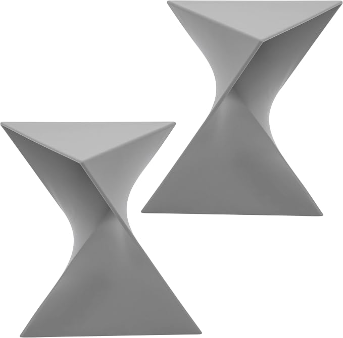 LeisureMod 15.75" Triangular Side Table, Stackable Plastic Accent End Table for Indoor & Outdoor Use, Weather-Resistant Modern Patio & Living Room Table, Set of 2, Grey