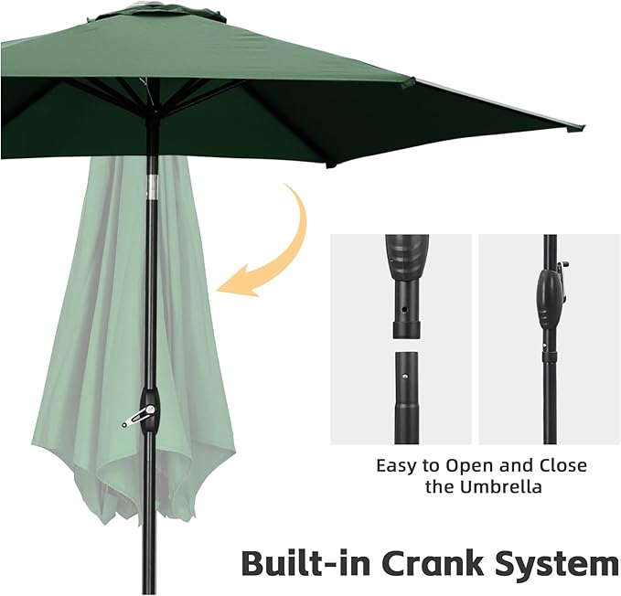 9ft Patio Umbrella Outdoor Portable Table Market Umbrella with Push Button Tilt/Crank,Green