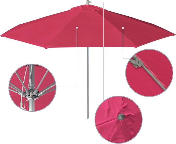 California Umbrella 11Ft Commercial Grade Sunbrella Fabric Market Umbrella, Pulley Lift, Aluminum/Fiberglass, 2mm pole wall, Silver Frame, Hot Pink Fabric