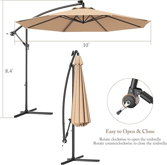 Giantex 10ft Offset Patio Umbrella, Beige, Outdoor Hanging Market Umbrella with Crank & Cross Base, Easy Tilt Adjustment, 96% Sunlight Protection