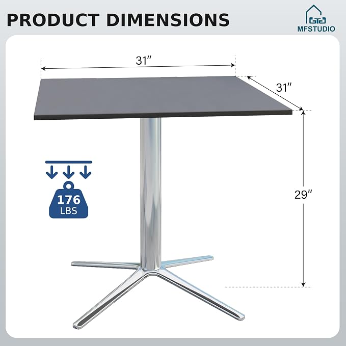 MFSTUDIO Outdoor Patio Bistro Table, Square Patio Dining Table for 2 to 4, 31" Metal Outdoor Side Coffe Table for Balcony Backyard Patio Garden or Indoor