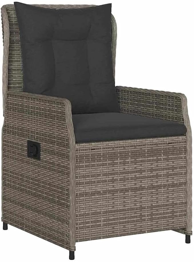 Afuera Living Contemporary 5 Piece Poly Rattan Garden Dining Set, Gray Finish, Tempered Glass Table, Adjustable Backrest Chairs, Weather-Resistant Patio Furniture for Outdoor Dining