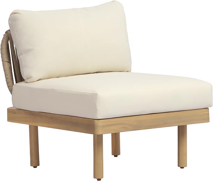 Christopher Knight Home John 4 Piece Patio Furniture Set with Slatted Coffee Table, Outdoor Sofa Set with Rope Back & Cushions, Modern Acacia Wood Sectional Conversation Set, Beige+Cream+Light Teak