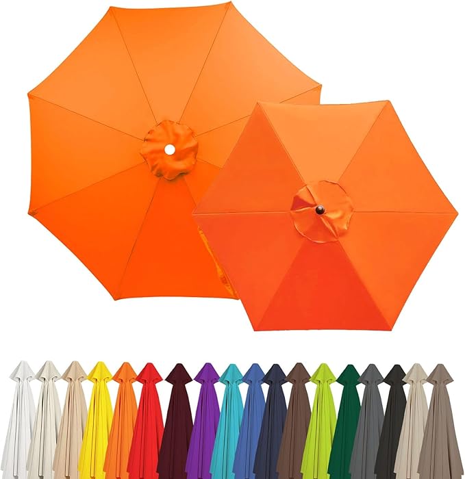 Outdoor Umbrella Replacement Canopy, 6 Ribs 8 Ribs Patio Umbrella Replacement Top Cover, 6.6ft 9 ft 10ft 13ft Waterproof Umbrella Top Canopy Fabric Replacement Canvas(Orange,8.2FT 6-Ribs)