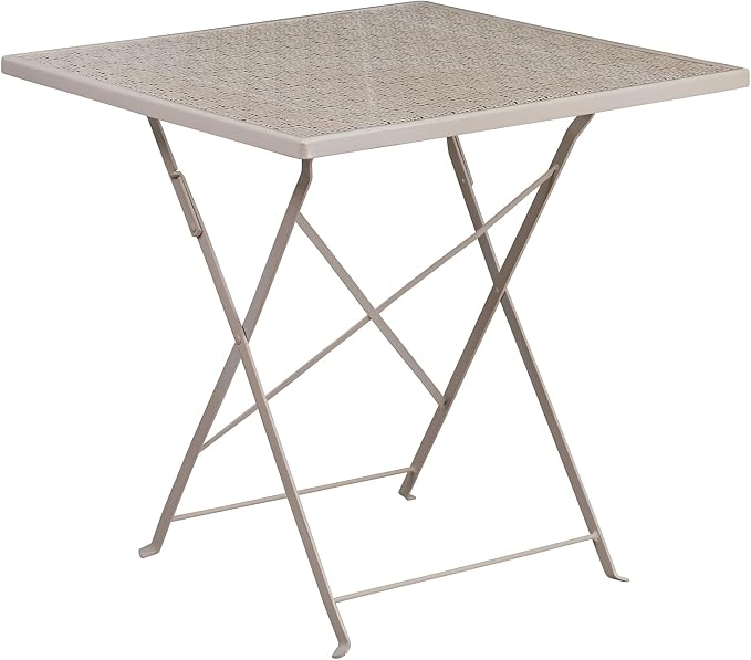 Flash Furniture Oia Commercial Grade 28" Square Light Gray Indoor-Outdoor Steel Folding Patio Table