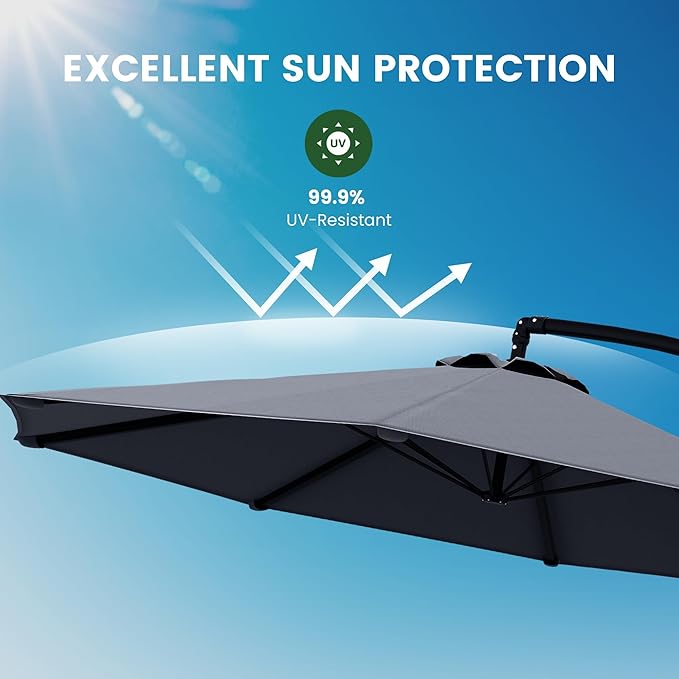 OLILAWN 10ft Patio Umbrella with Base Included, Outdoor Offset Cantilever Umbrella Upgraded Yarn-dyed Fabric Shade, Sturdy 8 Rids, Easy Tilt Adjustment, for Pool Deck Porch Backyard Garden,Charcoal