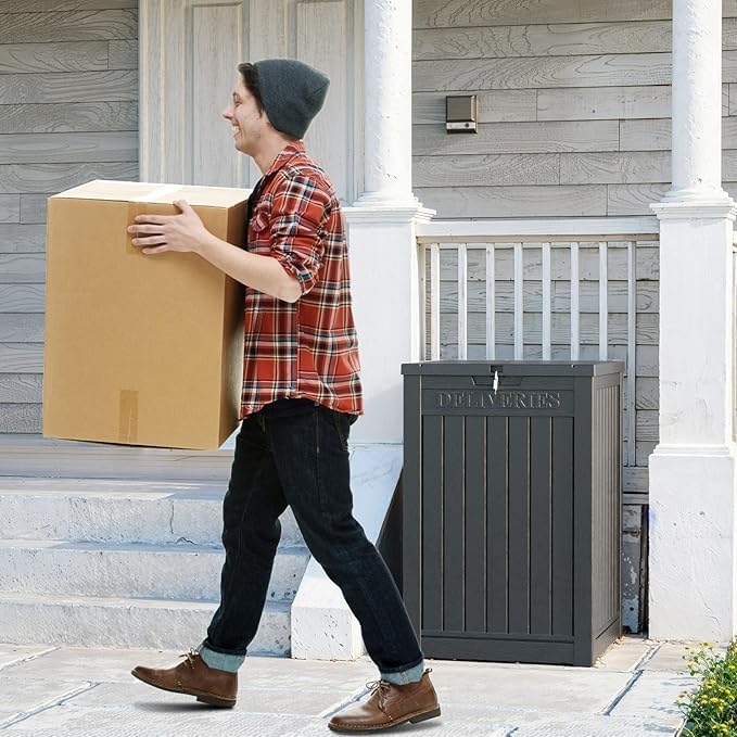 EFU Large Package Delivery Box,Storage Box with Lockable Secure,Double-Wall Resin Outdoor Package Delivery