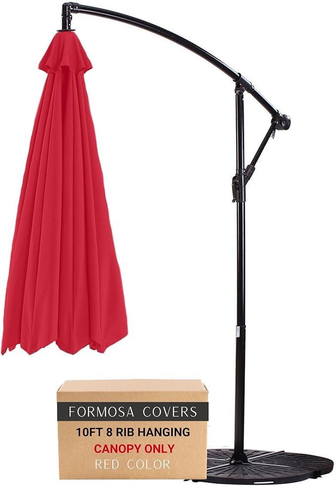 Formosa Covers Replacement Umbrella Canopy for 10ft 8 Rib Hanging Offset Cantilever Market Outdoor Patio Shades in Red Ribs Length 58" to 60" (Canopy Only)