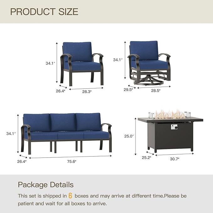 Aluminum Patio Furniture Set Patio Conversation Set,10 Seats Metal Modern Outdoor Furniture w/5.1" Cushions,Patio Sectional w/Swivel Chairs for Patio,Backyard,NavyBlue