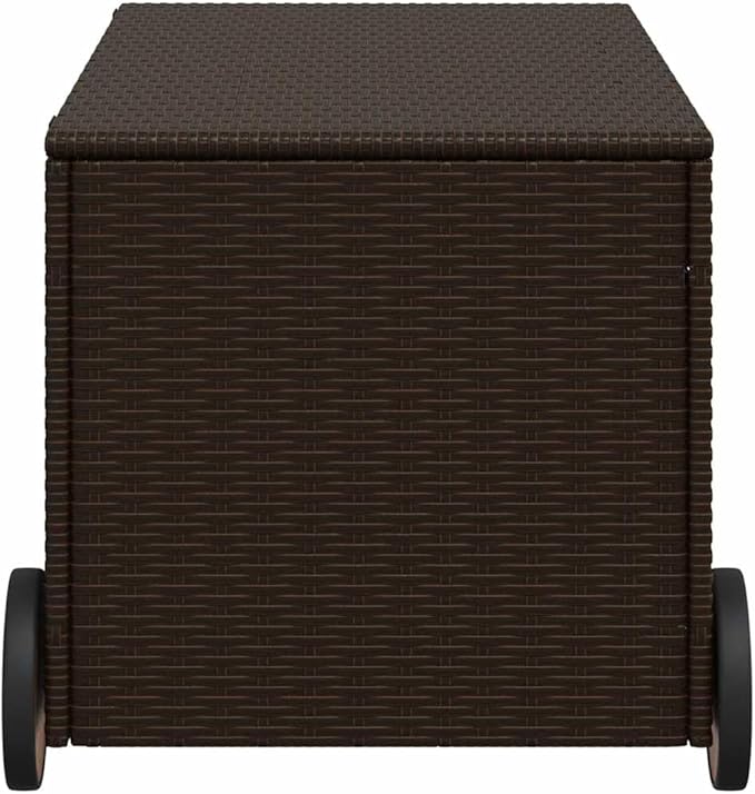 Garden Deck Box Brown PE Rattan Outdoor Storage Box 50 Gallon 21.7x42.1x20.9 in with Wheels Modern Design Robust Patio Cushion Chest for Garden Balcony Terrace