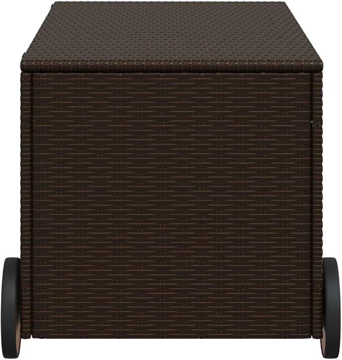 Wicker Outdoor Deck Box with Wheels, 50.2 Gal Outdoor Storage Box with Lid, PE Rattan Storage Container for Pillows, Cushions, Gardening Tools, 42.1"x21.7"x19.7"/20.9" Brown