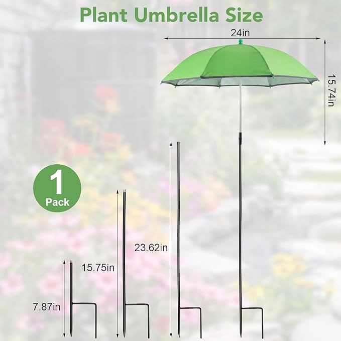 Prudiut Plant Umbrellas for Outdoor Plants, UV Garden Umbrella Shade from Intense Sunlight, Adjustable Height Plant Shade Umbrella with Reflective Strip for Potted Plants, Garden Bed and Flower Pot