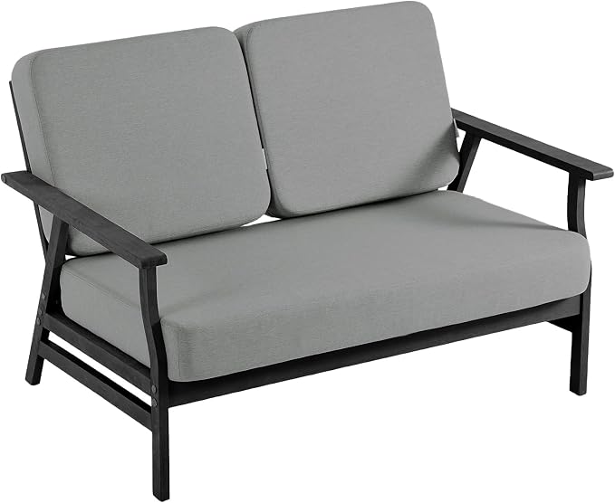 4 Pieces Patio Furniture Sets, Black Wood Outdoor Sectional Furniture with Coffee Table, 4 Seats Patio Sofa Couch Conversation Set for Backyard Deck - Gray