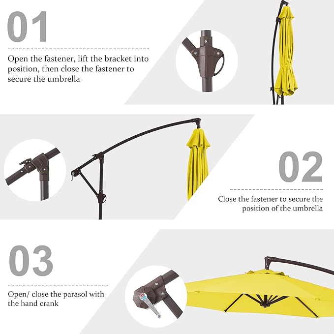 10FT Patio Umbrella, Outdoor Offset Cantilever Umbrella with Sturdy 8 Ribs and Reinforced Base, Easy Tilt Adjustment for Backyard Pool Garden,Yellow