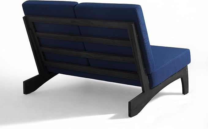 Outdoor Furniture Patio Couch, Weather Resistant Patio Loveseat Sofa Couch with Removable Cushion & Pillows, Black Wood Frame for Porch & Backyard Seating - Navy