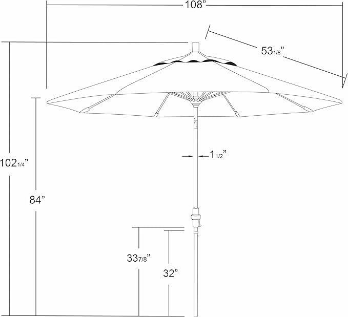 California Umbrella 9' Round Aluminum Pole Fiberglass Rib Market Umbrella, Crank Lift, Collar Tilt, Bronze Pole