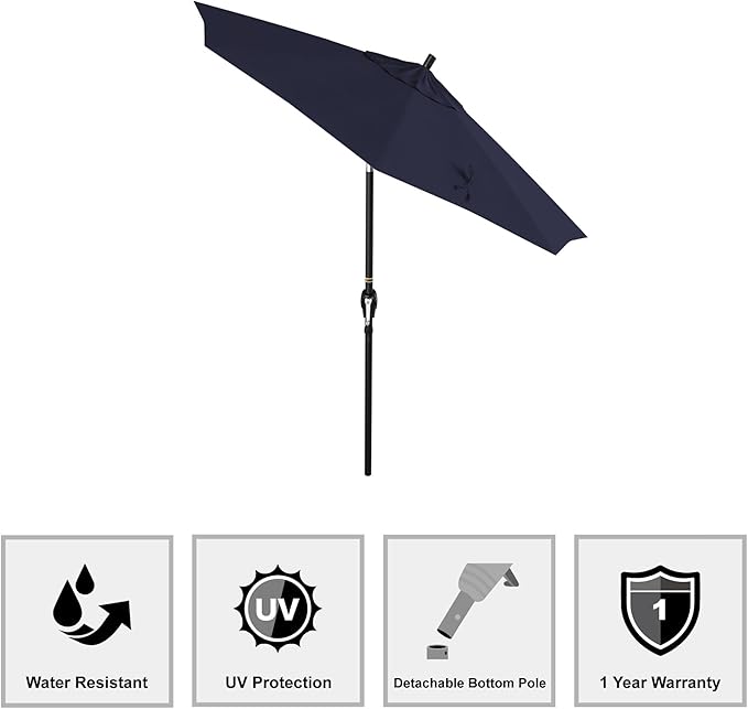 California Umbrella 7.5' Round Aluminum Market Umbrella, Crank Lift, Push Button Tilt