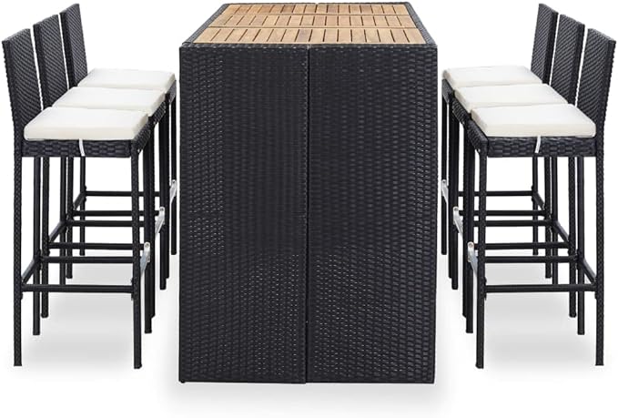 Patio Bar Set with Cushions,Patio Lounge Set,Outdoor Furniture,Outdoor Furniture Sets,Patio Conversation Sets,for Garden,Deck,Backyard,7 Piece Poly Rattan Black