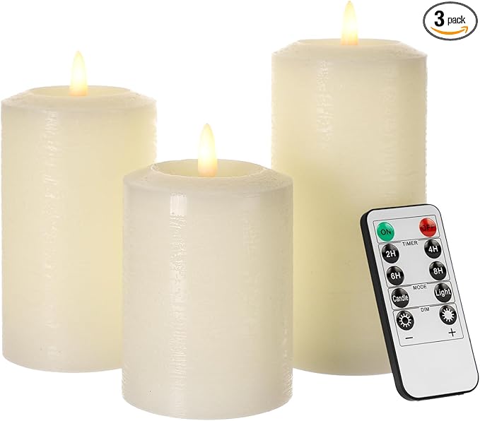 ANGELLOONG Flameless Pillar Candles with Remote, Real Wax LED Candles with Timer, Set of 3 Battery Operated Electric Flickering Candle for Home Decor, Living Room, Bedroom, Party