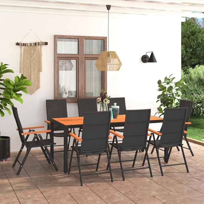 9 Piece Patio Dining Set, Sectional Sofa Patio Conversation Set Outdoor Sofa Sets Outdoor Lounge Sets for Garden Poolside Negotiation Area Exhibition Black and Brown