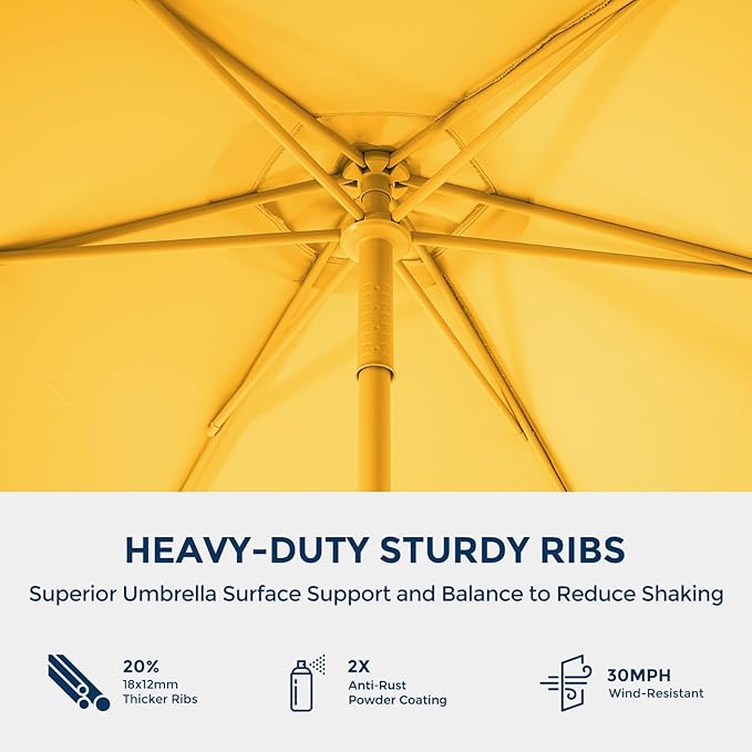 HOMSHADE 7.5ft Outdoor 1S Push-Up Patio Umbrella - Market Table Pool Deck Umbrella UPF50+ UV Protection with 6 Sturdy Ribs for Balcony, Garden, Lawn, Backyard (Light Yellow)
