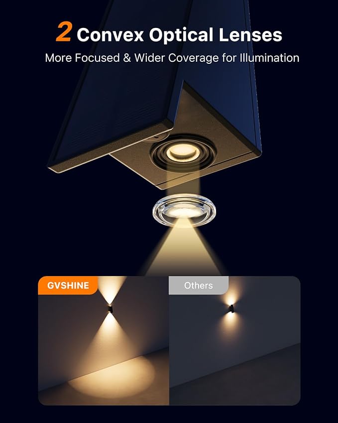 8 Pack Solar Powered Fence Lights Outdoor (Warm/Neutral/Cool White) Waterproof Up and Down Wall Mount LED Decorative Lamp for Outside Patio, House, Backyard, Porch, Deck, Garden with 3 Lighting Modes