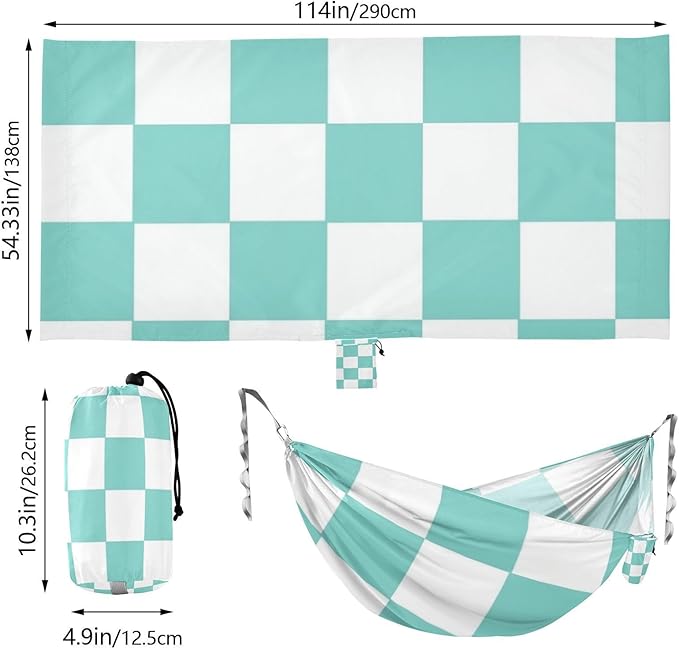 Green and White American Plaid 330lb Capacity Camping Hammock with Portabl Carry Bag Portable Hammock for Patio Backyard Lounge Base hamacas para adultos 2 Personas