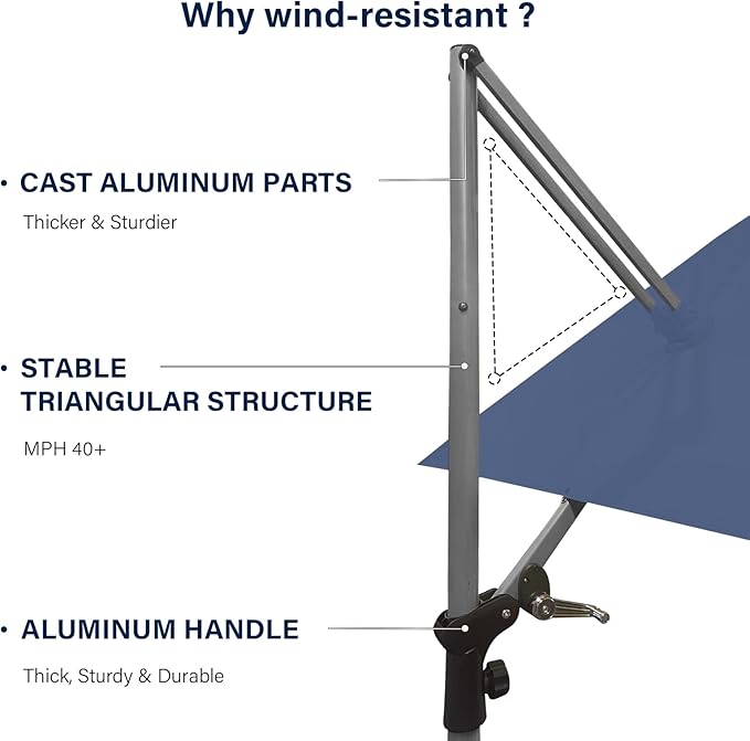 Patio Umbrella, Rectangle Outdoor Cantilever Umbrella, Aluminum Offset Umbrella with Champagne Frame for Pool Deck Garden Outdoor shade for Garden Deck Pool Patio, Beige(Weighted Base Not Include)