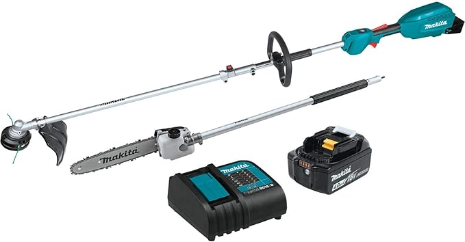 Makita XUX02SM1X4 18V LXT Lithium-Ion Brushless Cordless Couple Shaft Power Head Kit w/ 13" String Trimmer & 10" Pole Saw Attachments (4.0Ah) with Additional BL1840B 18V LXT Lithium-Ion 4.0Ah Battery