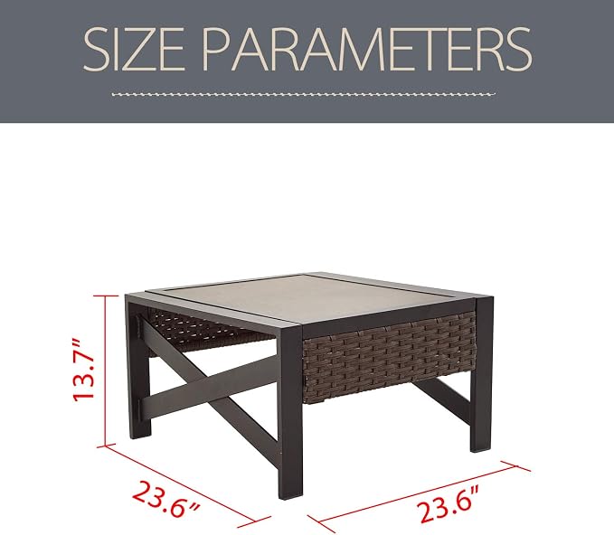 LOKATSE HOME Outdoor Metal Patio Bistro Coffee End X Shaped Steel Legs, Wicker Rattan Around, Side Table, Brown